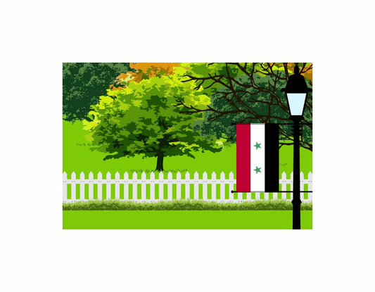 Syria Trees Street Lamp Canvas Print Framed