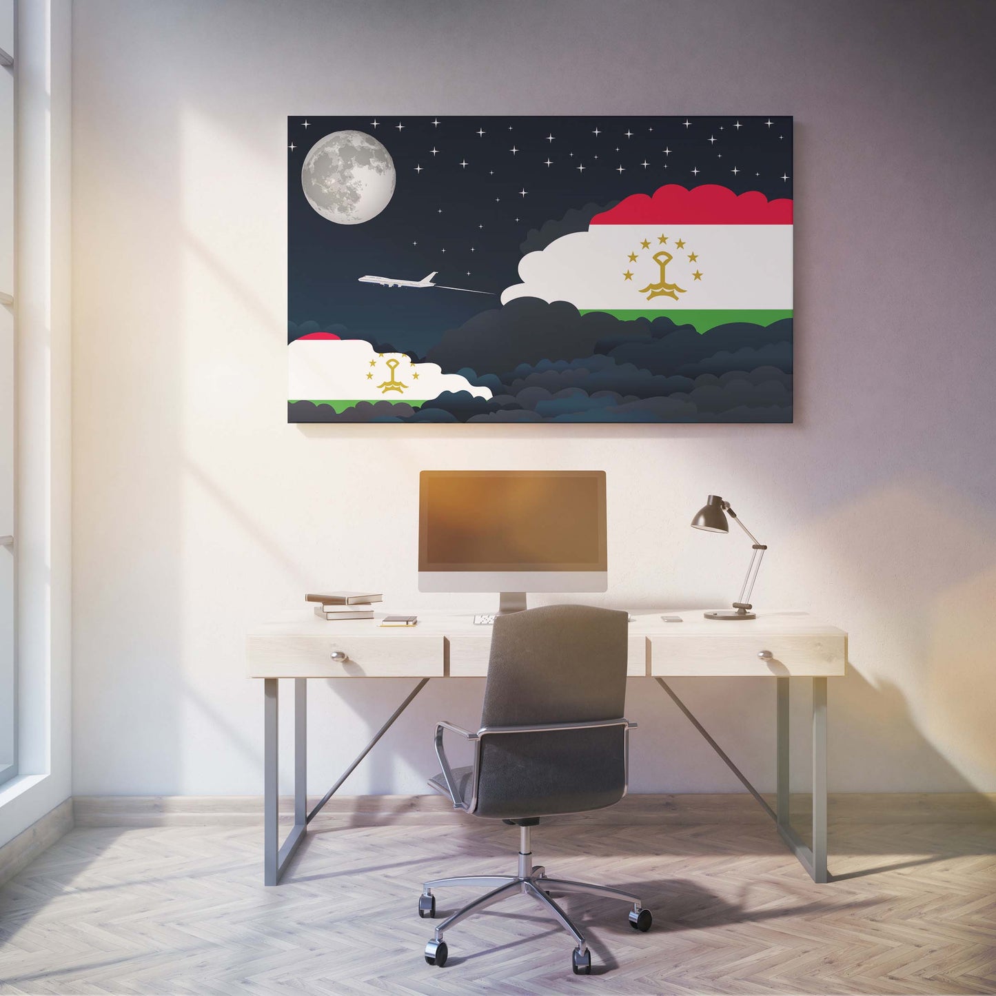 Tajikistan Night Clouds Canvas Print Framed
